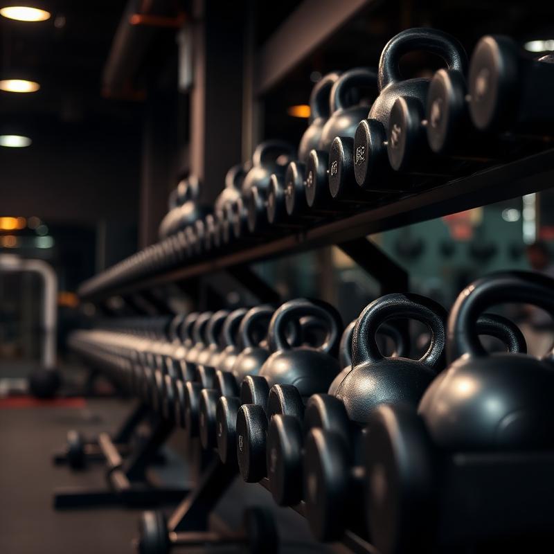 Racks of dumbbells and kettlebells in the strength zone